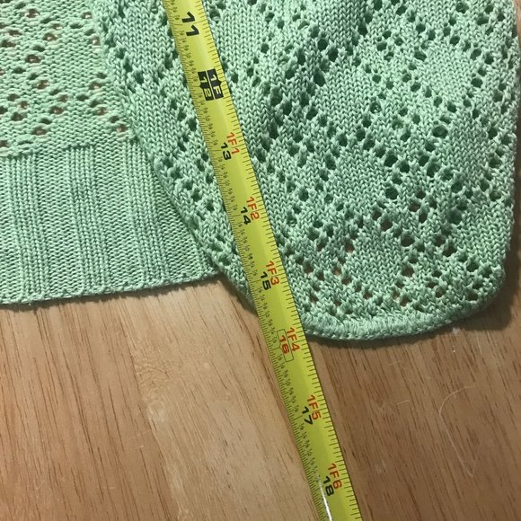 Vintage USA Notations Women's Medium Crop Neon Green Crochet Knit Open Front Car - Picture 10 of 14